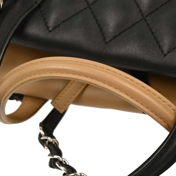 Chanel Black Beige Calfskin Featherweight Bowling Bag - Picture 6 of 10